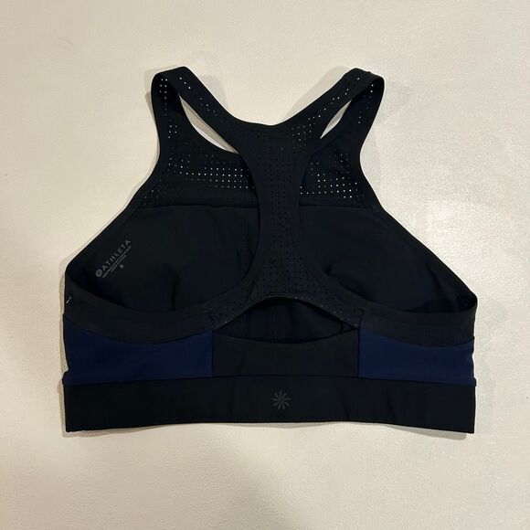 Athleta Black Navy Perforated High Neck Sports Bra Size Small - Picture 2 of 5